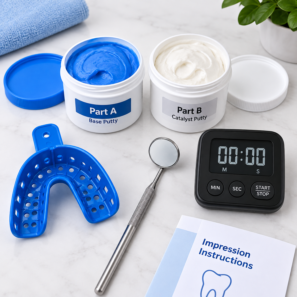 Dental impression kit prepared before mixing