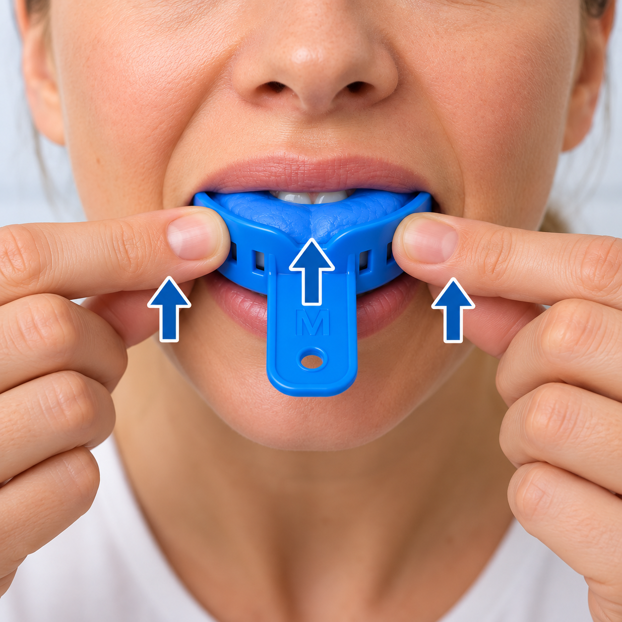 Seating a dental impression tray evenly over the teeth