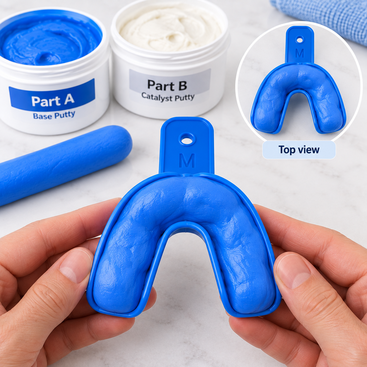Loading PVS impression putty evenly into the dental tray